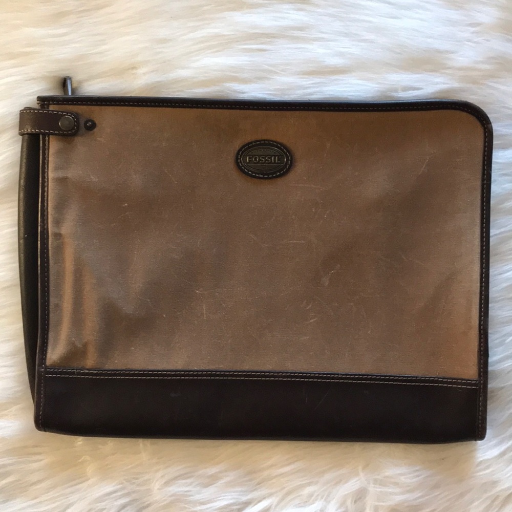 Fossil Laptop Case Genuine Leather & Canvas